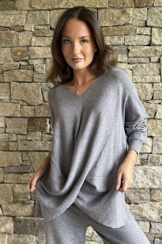 Elbury Twist & Bloom Luxury Knit Co Ord Set Grey Marl